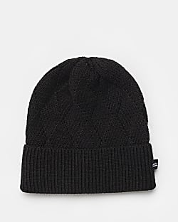 Black knitted RI beanie hat
