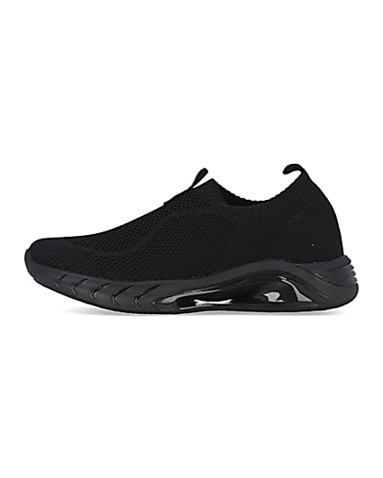 360 degree animation of product Black knitted runner trainers frame-3