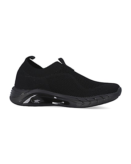 360 degree animation of product Black knitted runner trainers frame-16
