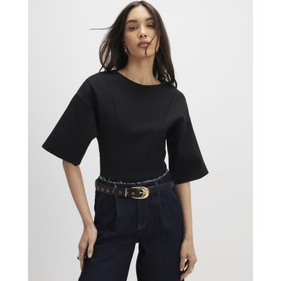 Black Knitted Short Sleeve Top