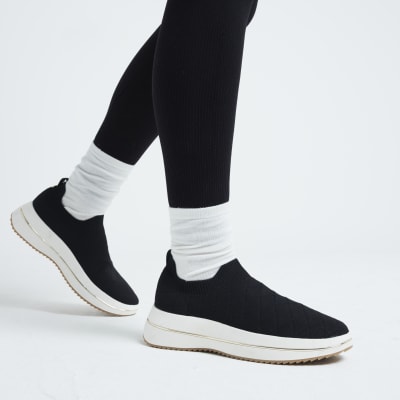 River Island Womens Black Knitted Slip On Trainers
