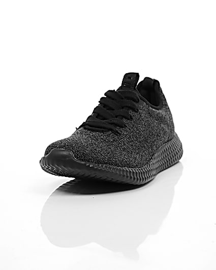 360 degree animation of product Black knitted sports runner trainers frame-2