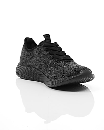 360 degree animation of product Black knitted sports runner trainers frame-6