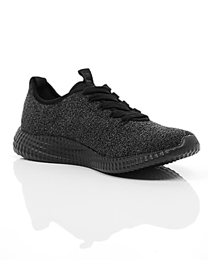 360 degree animation of product Black knitted sports runner trainers frame-7