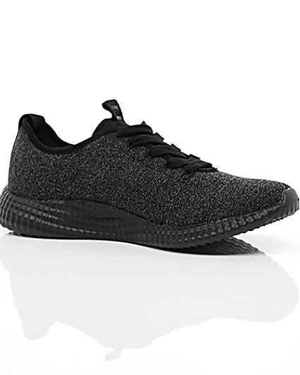 360 degree animation of product Black knitted sports runner trainers frame-8