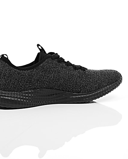 360 degree animation of product Black knitted sports runner trainers frame-11