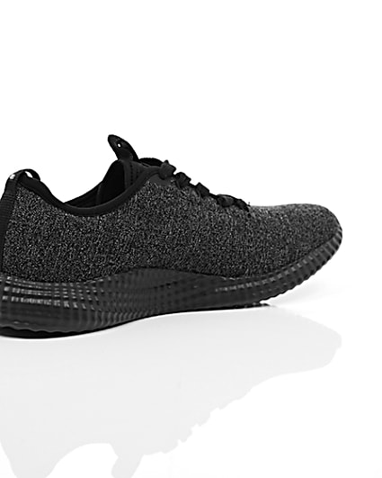 360 degree animation of product Black knitted sports runner trainers frame-12