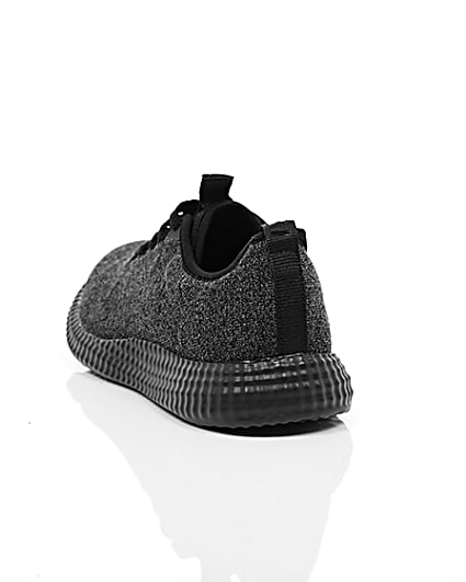 360 degree animation of product Black knitted sports runner trainers frame-17