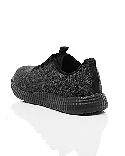 360 degree animation of product Black knitted sports runner trainers frame-18