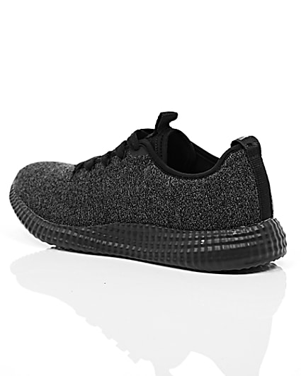 360 degree animation of product Black knitted sports runner trainers frame-19