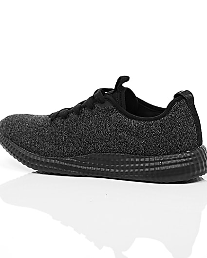 360 degree animation of product Black knitted sports runner trainers frame-20