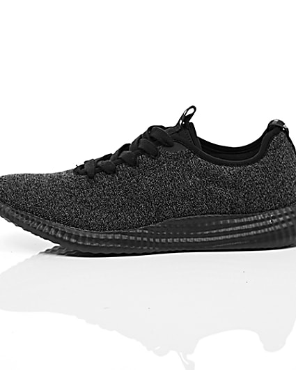 360 degree animation of product Black knitted sports runner trainers frame-22