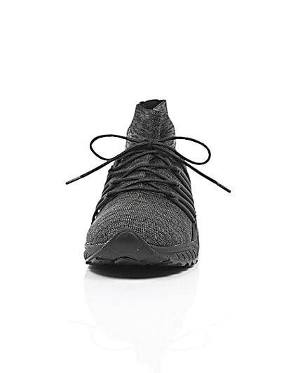 360 degree animation of product Black knitted sports trainers frame-3