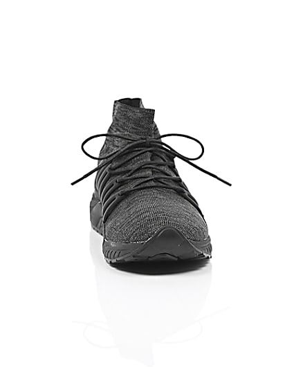 360 degree animation of product Black knitted sports trainers frame-4