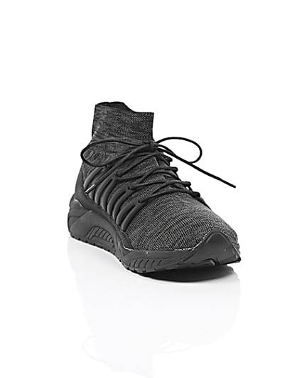 360 degree animation of product Black knitted sports trainers frame-5