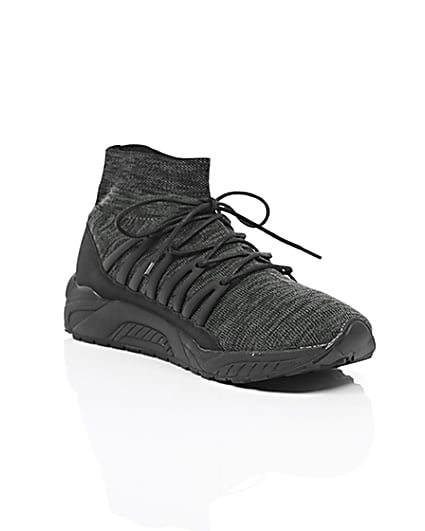 360 degree animation of product Black knitted sports trainers frame-6