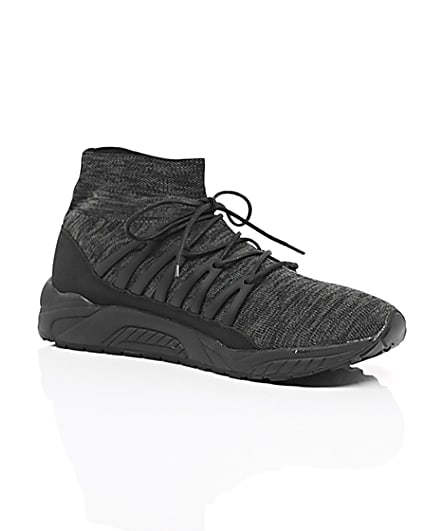 360 degree animation of product Black knitted sports trainers frame-7