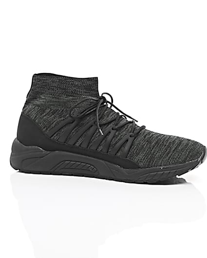 360 degree animation of product Black knitted sports trainers frame-8
