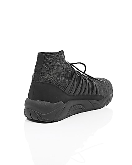 360 degree animation of product Black knitted sports trainers frame-13