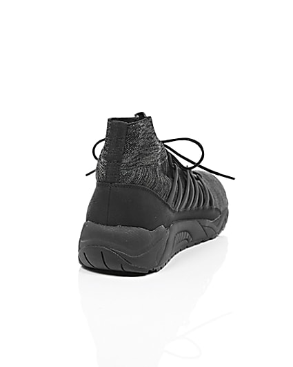 360 degree animation of product Black knitted sports trainers frame-14