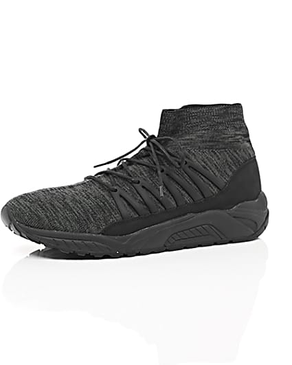360 degree animation of product Black knitted sports trainers frame-23