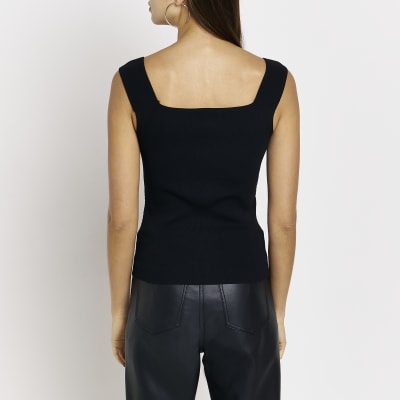 Black knitted vest top River Island