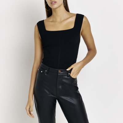 Black knitted vest top River Island