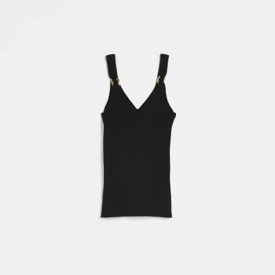 Black knitted vest top | River Island