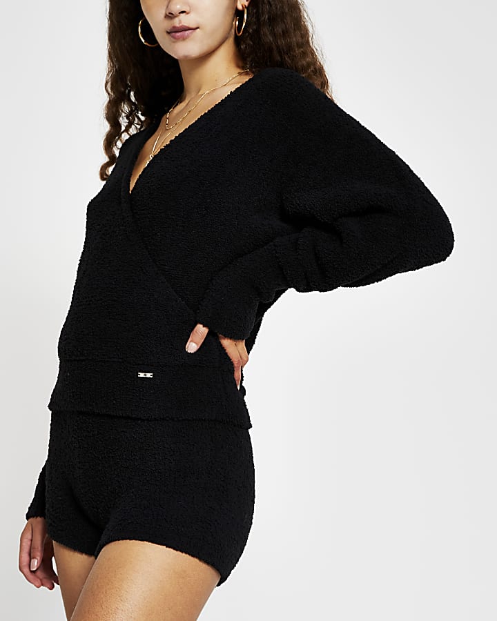 Black knitted wrap top