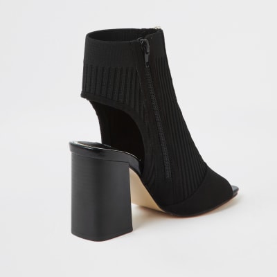 Black knitted zip front shoeboots