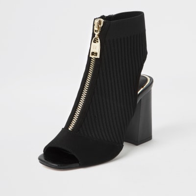 Black knitted zip front shoeboots