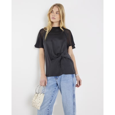Black Knot Chiffon Sleeve Top