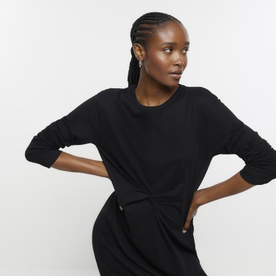 Black long sleeve 2024 tee shirt dress