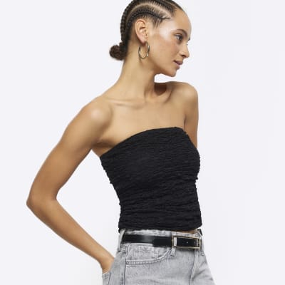 Black Lace Bandeau Top River Island 2869