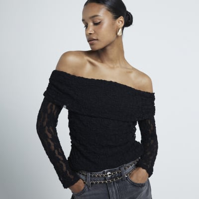 Plain black bardot top online
