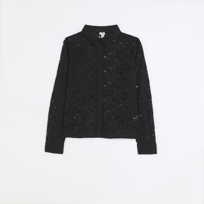 Black lace beaded shirt | River Island