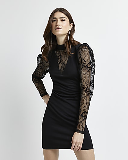 Black lace bodycon dress