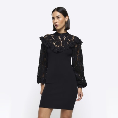 Black Lace Bodycon Mini Dress | River Island