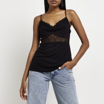 Black lace cami top | River Island