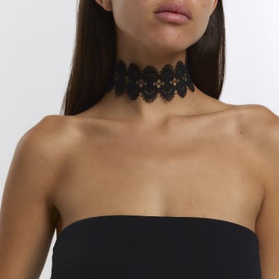 Black Lace Choker Necklace River Island