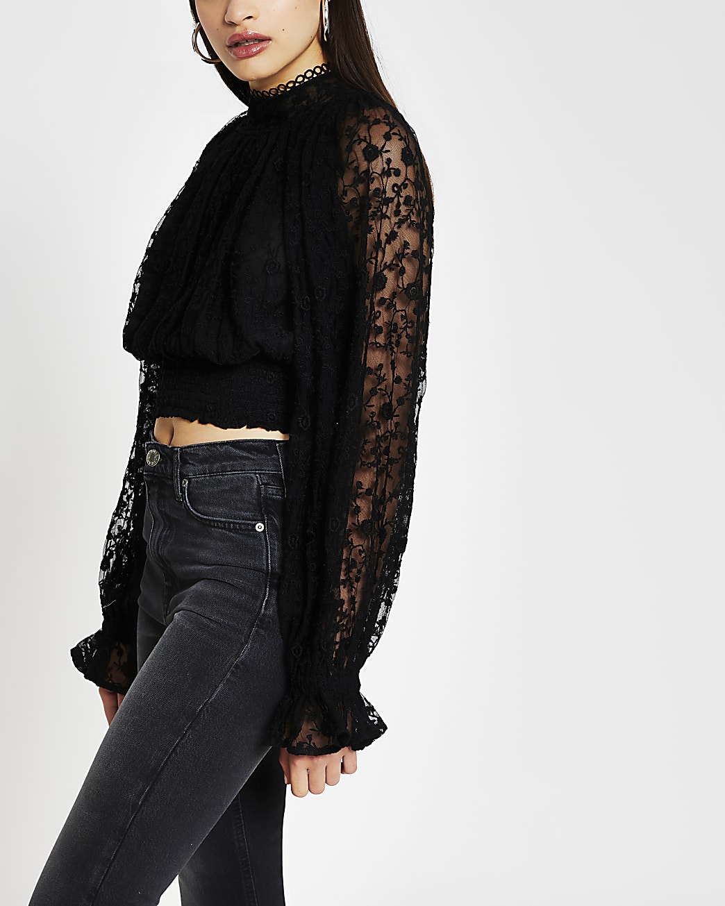 Black lace cropped top