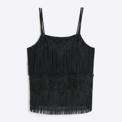Black lace detail cami top River Island