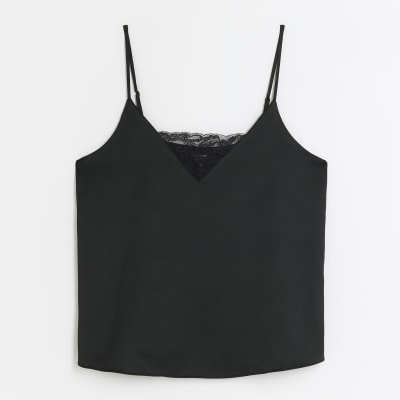 Black lace detail cami top River Island
