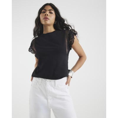Black Lace Hybrid Short Sleeve T-Shirt