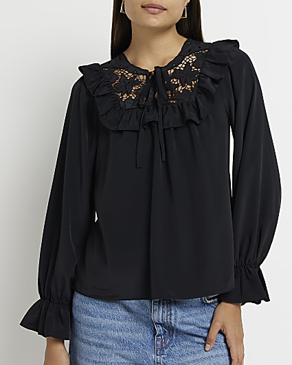 Black lace long sleeve blouse
