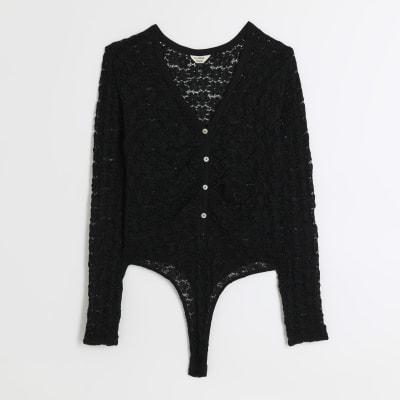Black lace long sleeve bodysuit River Island