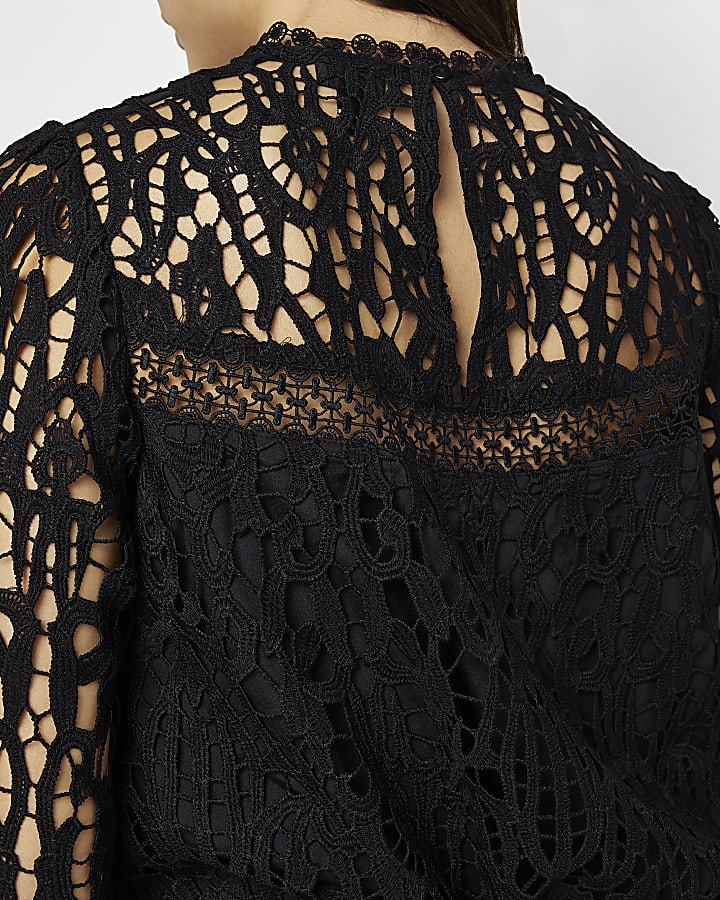 Black lace long sleeves blouse