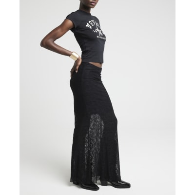 Black maxi lace skirt hotsell