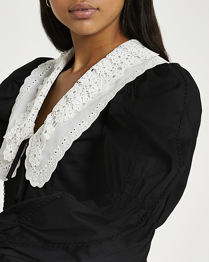 Black lace oversized collared shirt