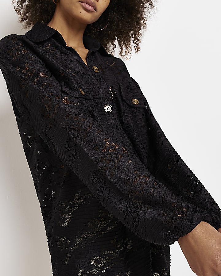 Black lace oversized shirt